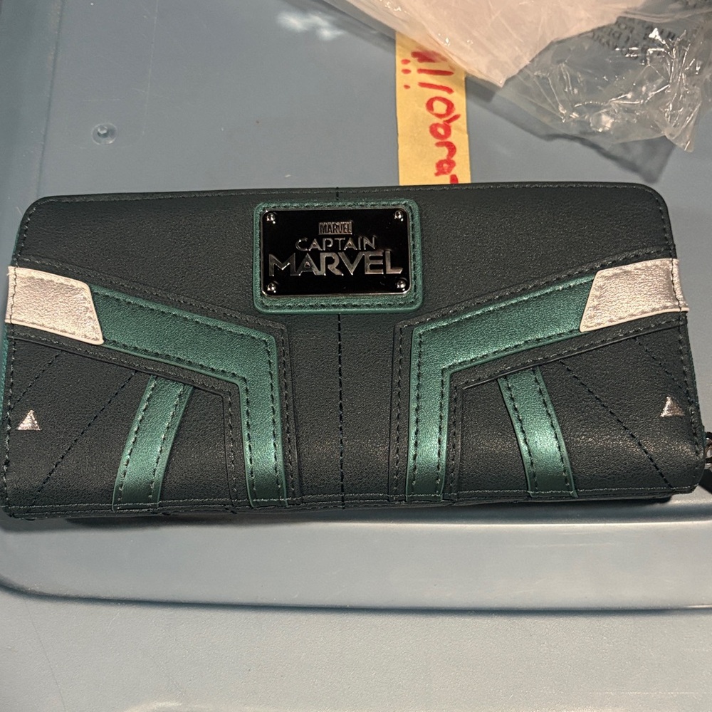 Loungefly Captain Marvel Teal and Silver Zip-Around Wallet